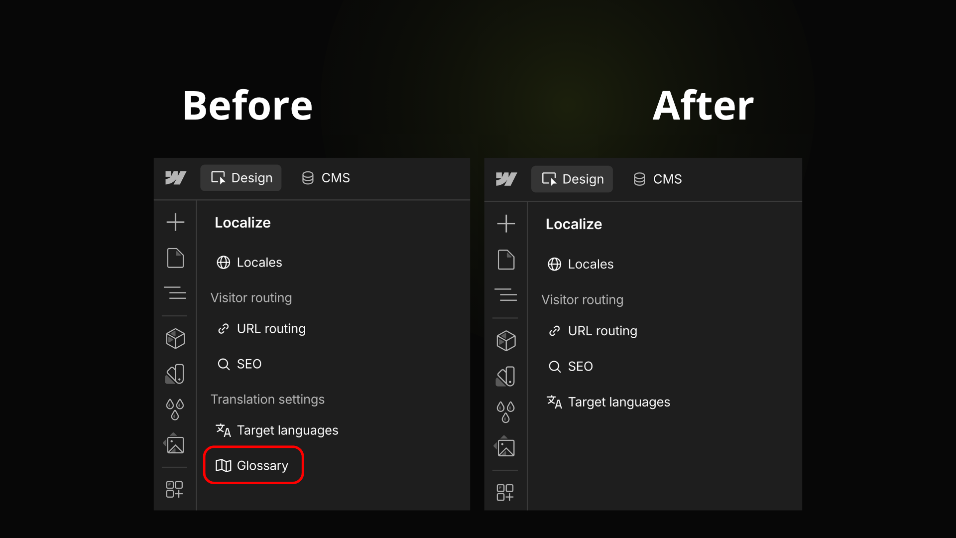 Hide Translation settings Glossary