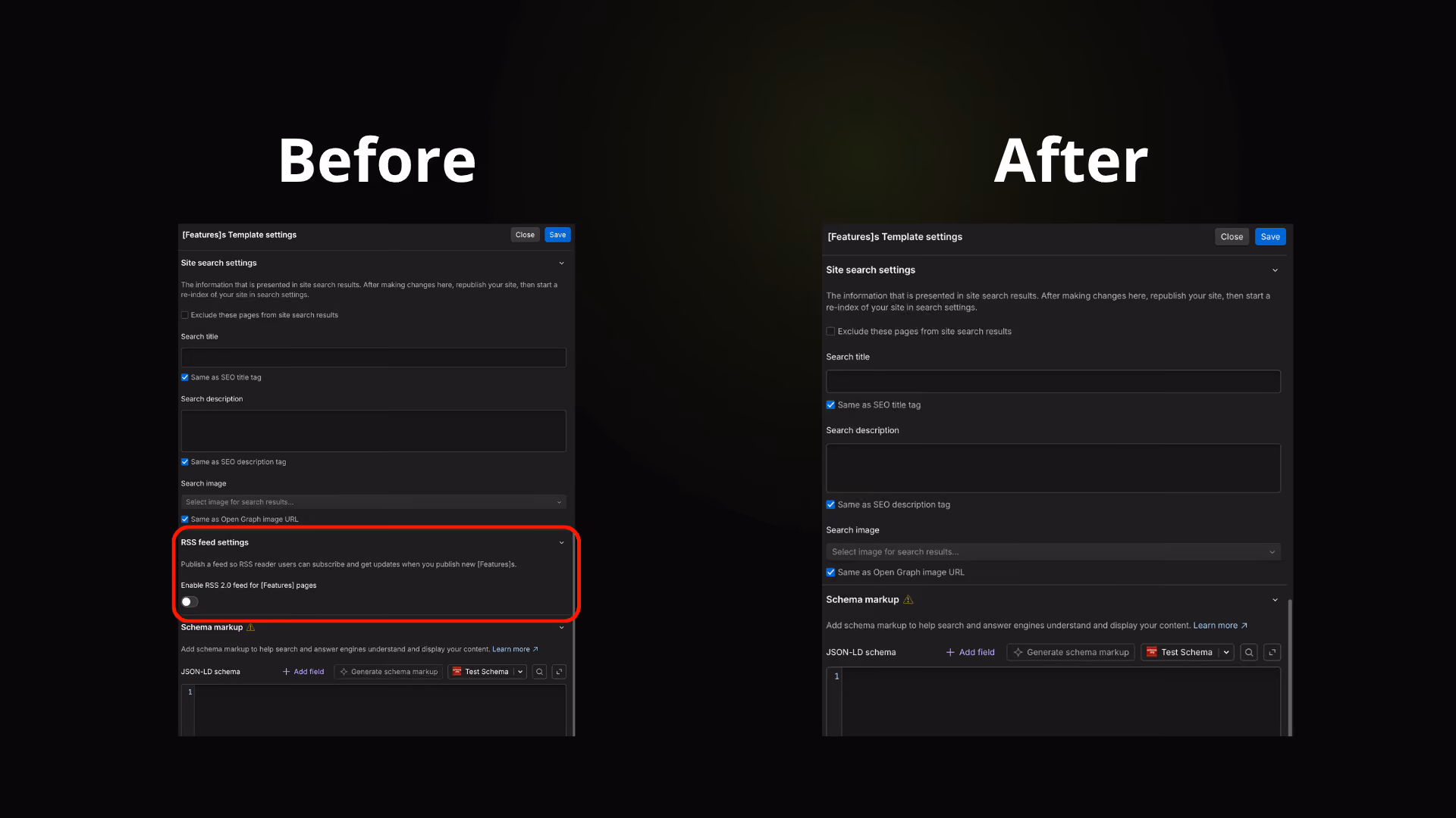 Hide RSS Feed Settings