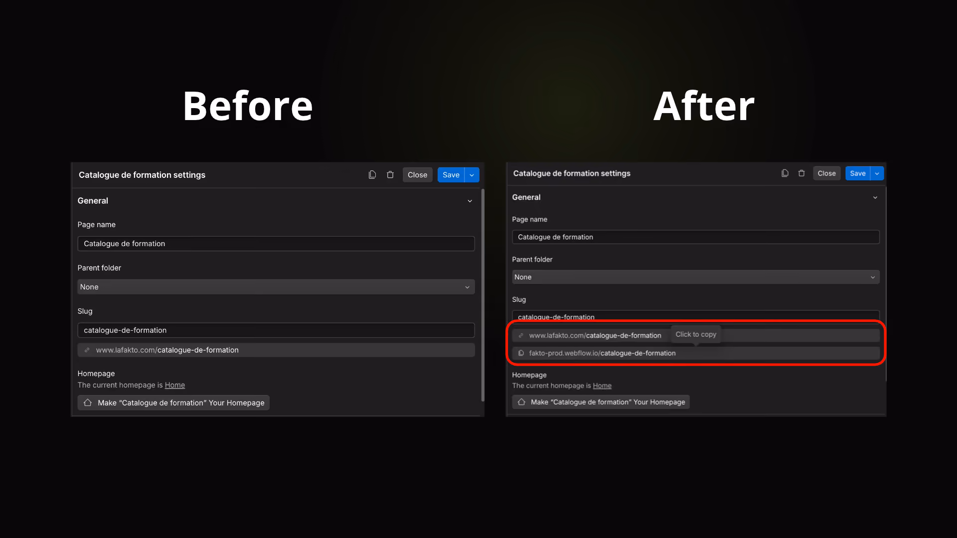Static Page Staging URL Copy